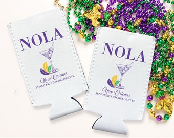 Nola Bachelorette Coozie, Beads Booze and I Dos, New Orleans Bachelorette Favors, Slim Can Drink Sleeves, mardi gras party coozies, Custom