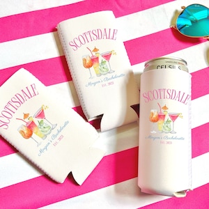 Scottsdale bachelorette, Scottsdale bachelorette Coozie, Scottsdale before the veil favors, personalized bachelorette party Coozie, slim can