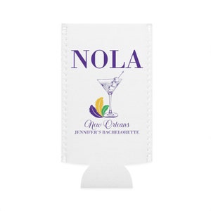 Nola Bachelorette Coozie, Beads Booze and I Dos, New Orleans Bachelorette Favors, Slim Can Drink Sleeves, mardi gras party coozies, Custom image 4
