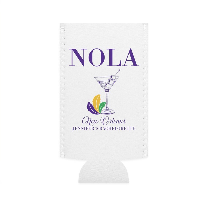 Nola Bachelorette Coozie, Beads Booze and I Dos, New Orleans Bachelorette Favors, Slim Can Drink Sleeves, mardi gras party coozies, Custom image 4