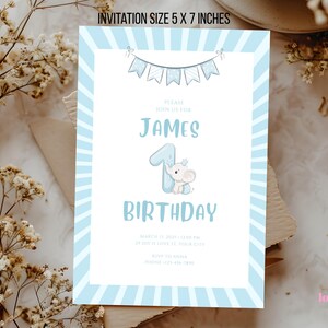 Easily editable invitation template for baby’s first birthday – customize in Canva with instant download