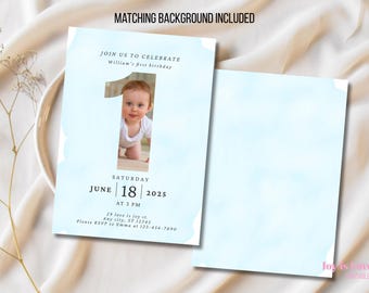 Onederful 1st Birthday Invitation Template, Printable Blue Boy First Birthday Invite, Digital 1st Birthday
