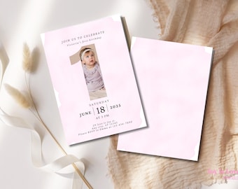 Onederful 1st Birthday Invitation Template, Printable Pink Girl First Birthday Invite, Digital 1st Birthday