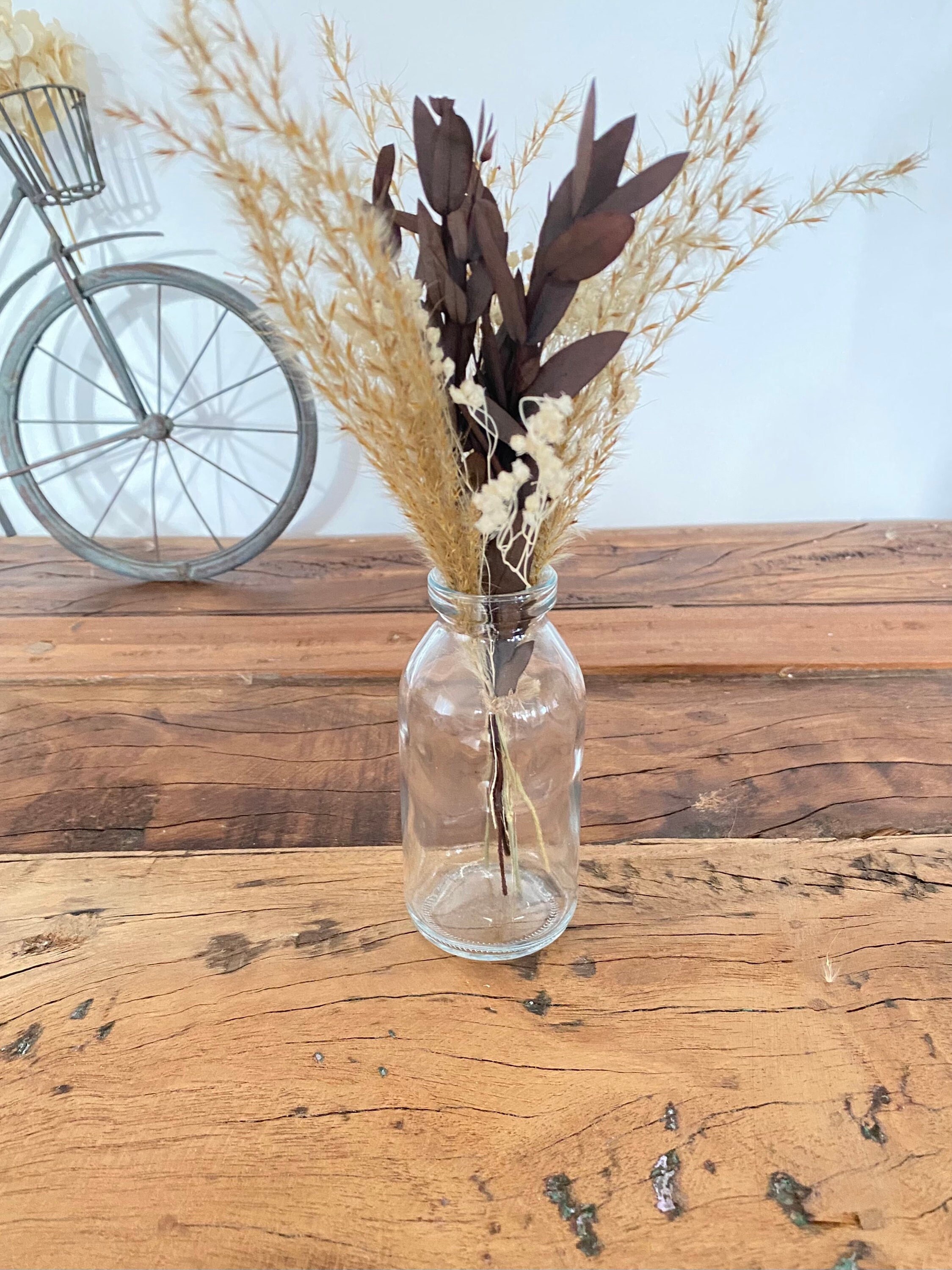 Mini Bouquet |Fleurs Séchées, Fleurs Stabilisées, Blanc, Marron, Beige|