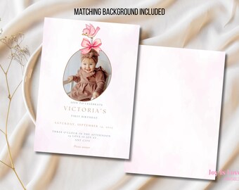 Onederful 1st Birthday Invitation Template, Printable Pink Girl First Birthday Invite, Digital 1st Birthday
