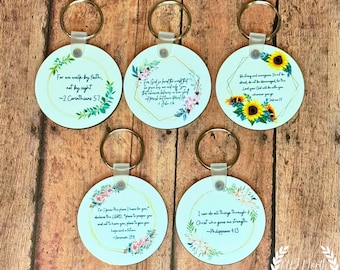 Floral Bible Verse Keychains with Keyring, Bible Verse Keychain, Christian Gift, Religious Gift, Christian Keychain, Religious Keychain