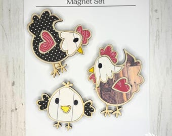 Cute Chicken Family Wooden Magnet Set