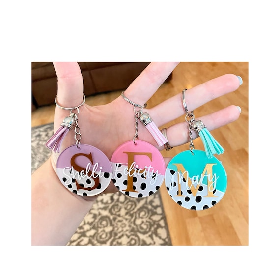 Porte-clés Personnalisable Avec Glands Rose Et Vert - Design Moderne - Cadeau Mignon