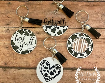 Cow print Keychain Cow print Keyring Cow print Acrylic Keychain Cow print Accessories Mom Keychain Rustic Keychain backpack Tag
