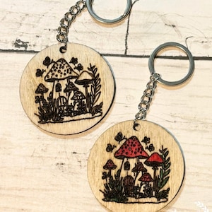 Wooden Engraved Mushroom Keychain Gift