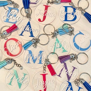 Monogrammed Name Keychains with Tassel, Backpack Tags, Gift Name Tags, Lunchbox Name Tags