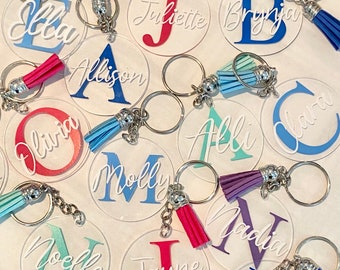 Monogrammed Name Keychains with Tassel, Backpack Tags, Gift Name Tags, Lunchbox Name Tags