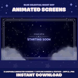 Animierte Twitch Screens für den Nachthimmel (blau) (Digitaler Download)