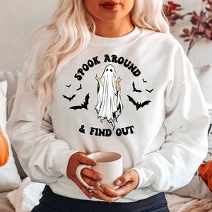 Spook Around and Find Out Svg, Funny Halloween Png, Spooky Season, Halloween Shirt Png, Funny Ghost Png, Middle Finger, Retro Halloween,