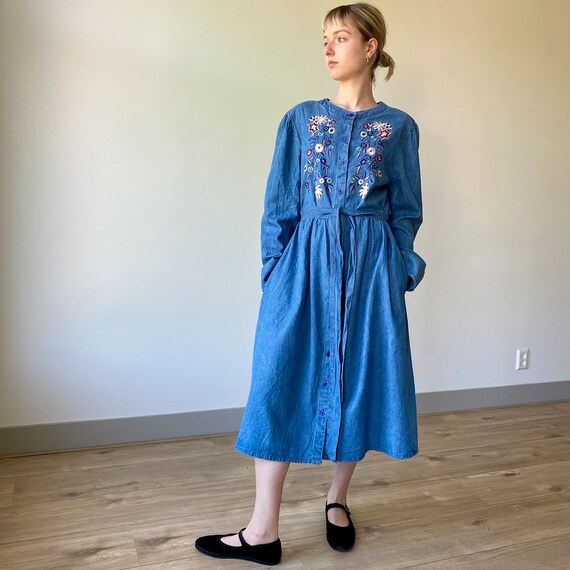 Vintage denim embroidered dress - image 1