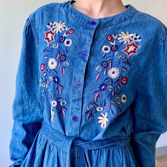 Vintage denim embroidered dress - image 5