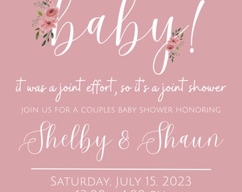 Floral Baby Shower Invite, Pink, Girl, It takes two