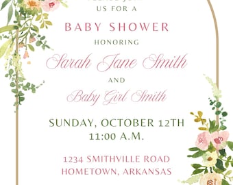 Watercolor Floral Baby Shower Invitation