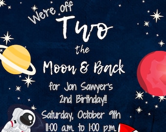 Birthday, Two, Two the Moon and Back, Invitation, Party, Download, Printable, Invite, Space, Stars, Astronaut