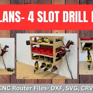 4 Slot Drill and Tool Holder Cnc Files-Cnc Router Files-Power Tool Organizer-Charging Station-DXF SVG CRV Files- Diy Garage Organizer