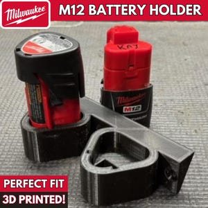 Milwaukee M12 Battery Holder- 3D Printed Wall Mount Battery Holder- Milwaukee Tools- Mens Gift- Battery Storage-Milwaukee Packout-Organizer