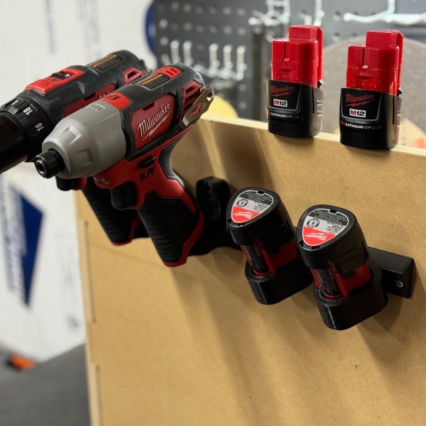 Milwaukee M12 Tool and Battery Mount- 3D Printed Wall Mount- Tool/Battery- Wall Hanging Storage-Garage Storage-Workshop Organizer-Dad Gift