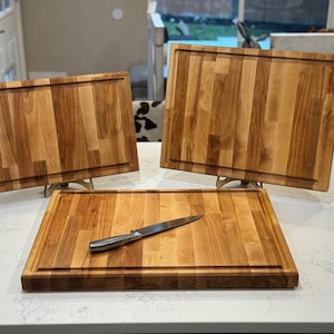 Thick Handmade Birch Butcher Block Cutting Board- Double Sided Cutting Board, Reversible Butcher Block with Juice Groove, Chopping Board