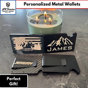 Portefeuille en métal gravé personnalisé - Portefeuille mince RFID personnalisé pour garçons d'honneur, témoin, cadeau de fête de mariage, porte-cartes minimaliste, EDC pour homme