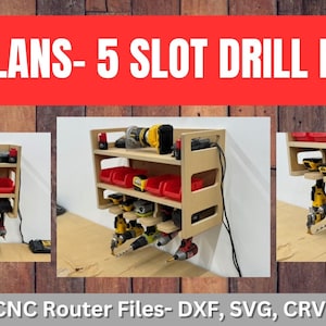 5 Slot Drill Holder Cnc Files-Cnc Router Files-Power Tool Organizer-Charging Station-DXF SVG CRV Files- Diy Garage Organizer-Woodshop