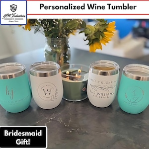 Custom Bridesmaid Wine Cup – Engraved Stainless Tumbler Gift, Personalized Wedding Party Favor, Bachelorette, Bridal Shower Drink Tumbler