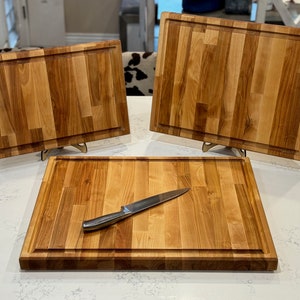 Thick Handmade Birch Butcher Block Cutting Board- Double Sided Cutting Board, Reversible Butcher Block with Juice Groove, Chopping Board