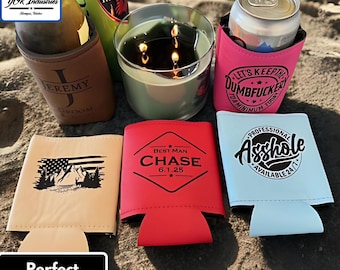 Personalized Leather Can Koozie – Custom Engraved Drink Cooler for Dad, Father’s Day Gift, Beer Gift for Him, Birthday or BBQ Present-Mens