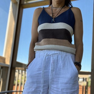 Crochet Tank Top, Knitted Crop Top, Hand Knit Sleeveless Sweater, Pure Cotton Tank Women, Summer Crop Top