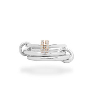 Two-Tone Chunky Silver Ring - Silver and 14K Solid Gold Ring - Multi-Band Statement Ring  - Three Linked Silver and Gold Ring