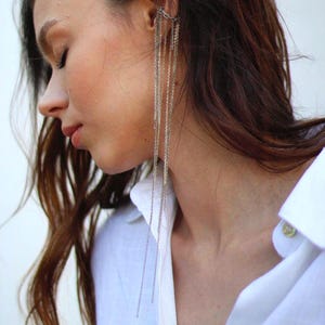 Sterling Silver Chain Ear Cuff – 925 Sterling Silver Cartilage Cuff – No Piercing Dangle Earring  – Conch Wrap Ear Cuff  – Chain Boho Cuff
