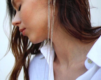 Sterling Silver Chain Ear Cuff – 925 Sterling Silver Cartilage Cuff – No Piercing Dangle Earring  – Conch Wrap Ear Cuff  – Chain Boho Cuff