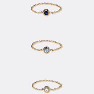 14k Solid Gold Dainty Chain Ring with Cubic Zirconia – Minimalist Stacking Ring – Delicate Gold Ring Gift for Her – Fine Jewelry