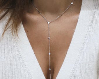 925 sterlingzilveren Y-ketting – sierlijke lange lariatketting – minimalistische gelaagde sieraden – elegant cadeau voor haar – zomerketting