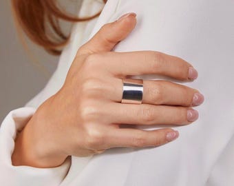 Wide Open Band Ring in 925 Sterling Silver – Adjustable Minimalist Thumb Ring – Modern Statement Jewelry – Unisex Bold Chunky Ring