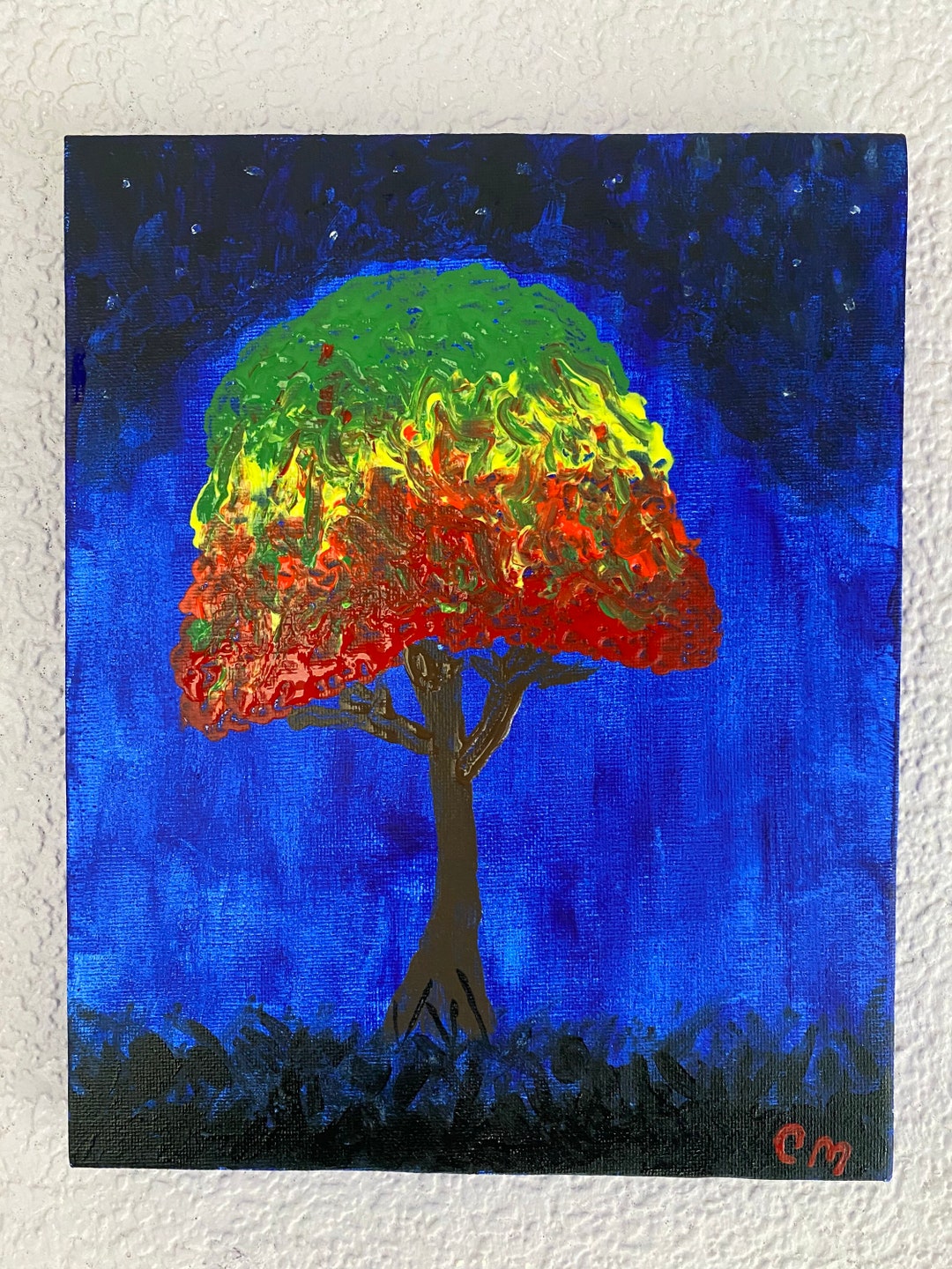 Hand Painted Acrylic Rainbow Tree Canvas Etsy