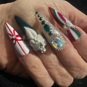 Christmas nails/red nails/3d flower nails/sweater nails/ long stilleto/bling Luxury Press on/Gel X Nails/All sizes and shapes available