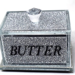 Sparkly Crushed Diamond Butter Dish Crystal Filled Holder Kitchen Bling Gift Canister
