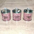 Crushed Diamond Crystal Pink filled tea coffee sugar canisters jars Luxury