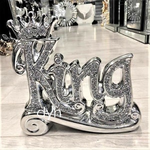 Beautiful Crushed Diamond Silver King Queen Crystal Decorative Mirror Luxury Figurine