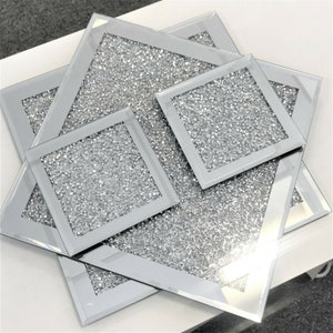 Crushed Diamond Crystal Place Mat Board Coasters Set For 2 TableMat Luxury