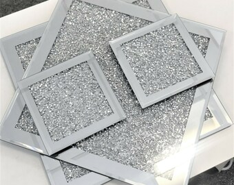 Crushed Diamond Crystal Place Mat Board Coasters Set For 2 TableMat Luxury