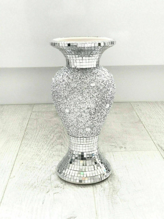 Beautiful Mosaic Vase Diamond Silver Crystal Decorative Mirror Etsy UK