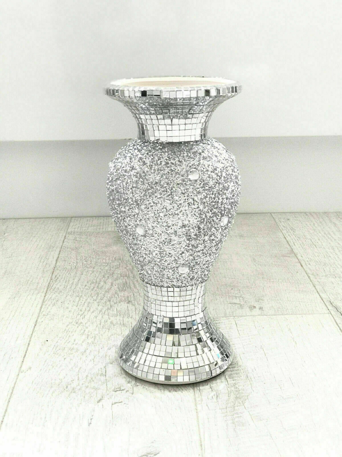 Wunderschöne Mosaik Vase Diamant Silber Kristall Dekorative Spiegel Blume  Luxus NEU - .de