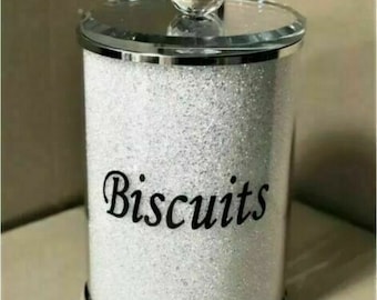 Sparkly Crushed Diamond White Biscuit Jar Crystal Filled Holder Kitchen Bling Gift Canister