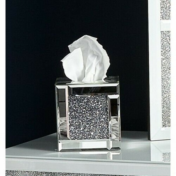 Cube Tissue Box Silver Crushed Crystal Mirror Diamond Diamante Bling UK